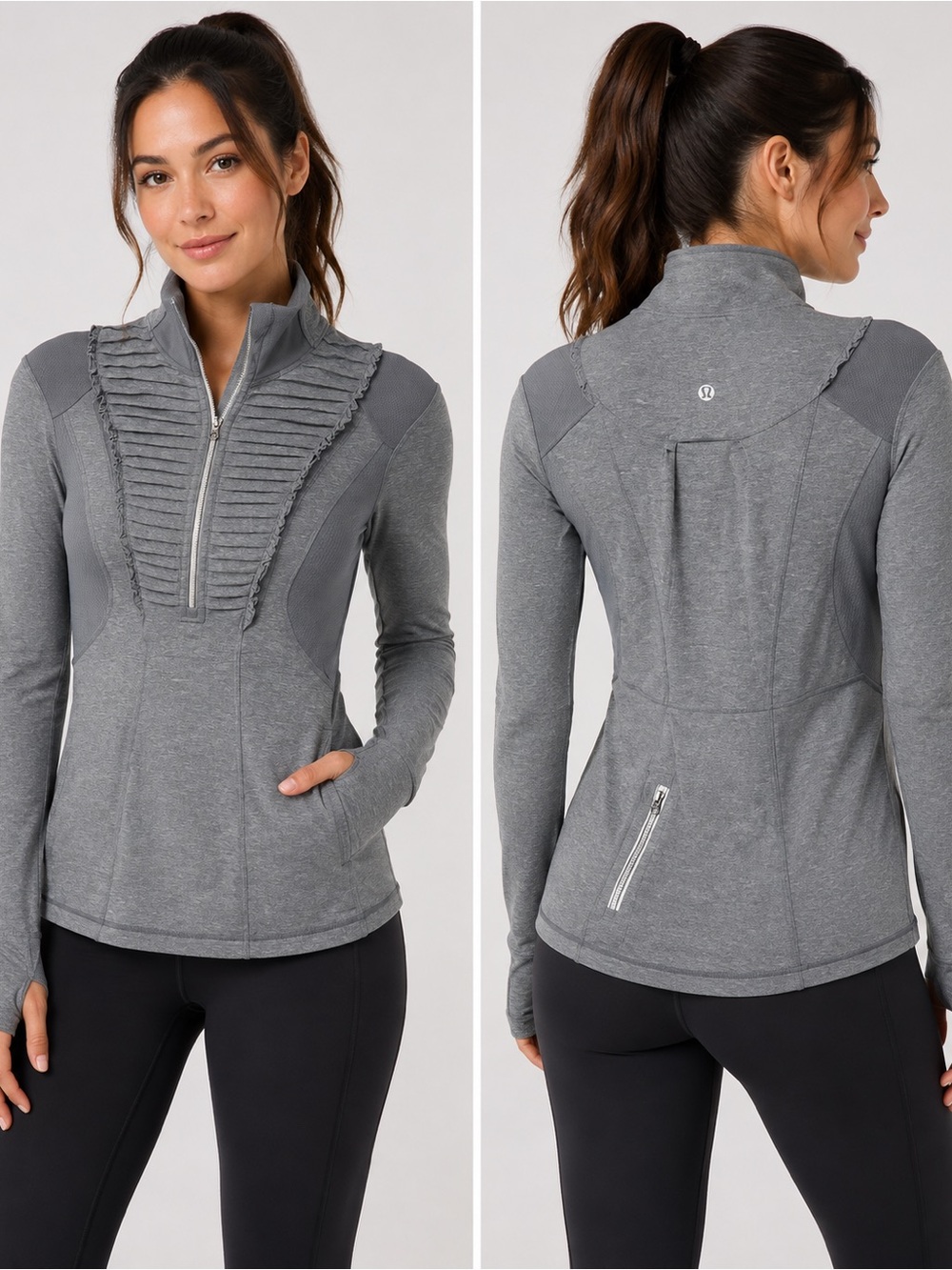 Lululemon Define Jacket Grey Zip Up Thumbholes Fitted Athletic Top Size 4